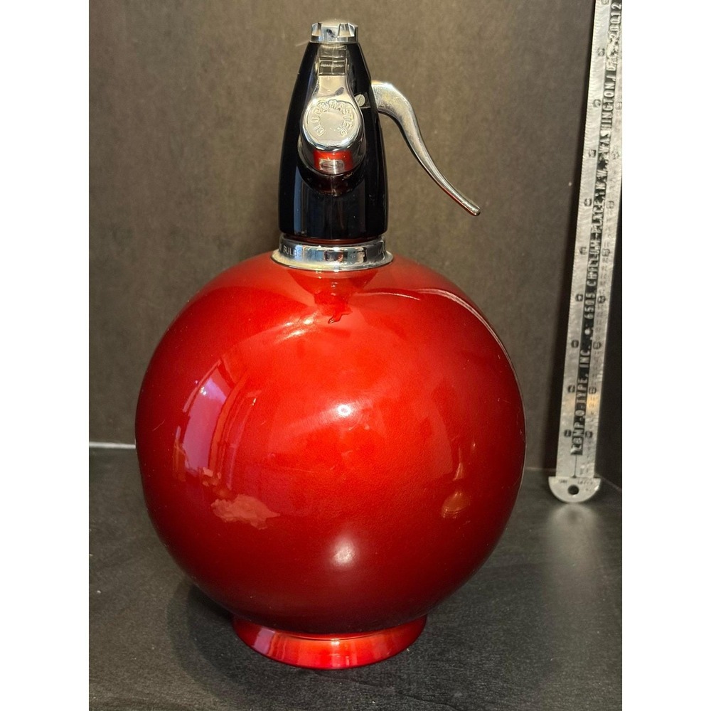 Vintage Sparklets Globemaster Soda Syphon Ruby Red Metallic MCM Seltzer Bottle